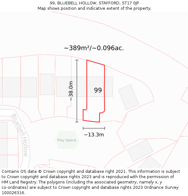 99, BLUEBELL HOLLOW, STAFFORD, ST17 0JP: Plot and title map