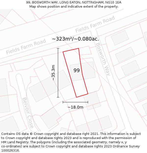 99, BOSWORTH WAY, LONG EATON, NOTTINGHAM, NG10 1EA: Plot and title map