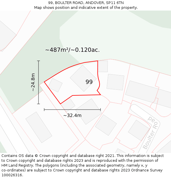 99, BOULTER ROAD, ANDOVER, SP11 6TN: Plot and title map