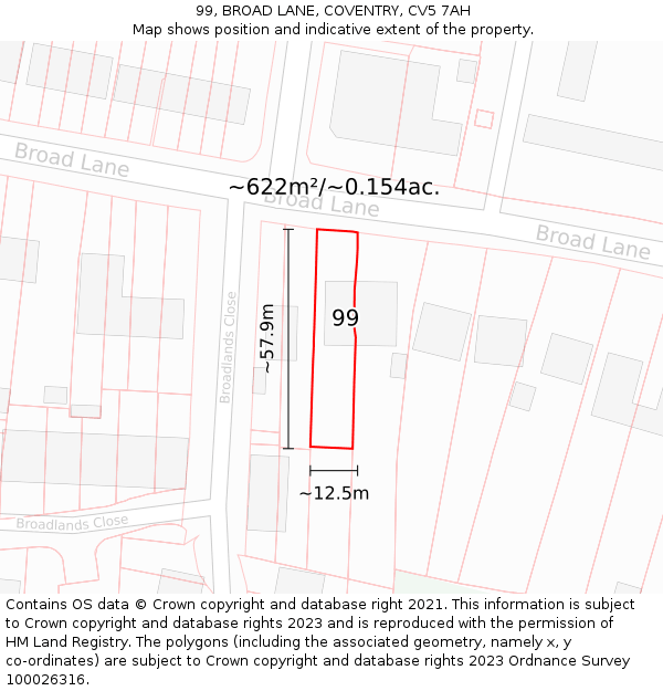 99, BROAD LANE, COVENTRY, CV5 7AH: Plot and title map