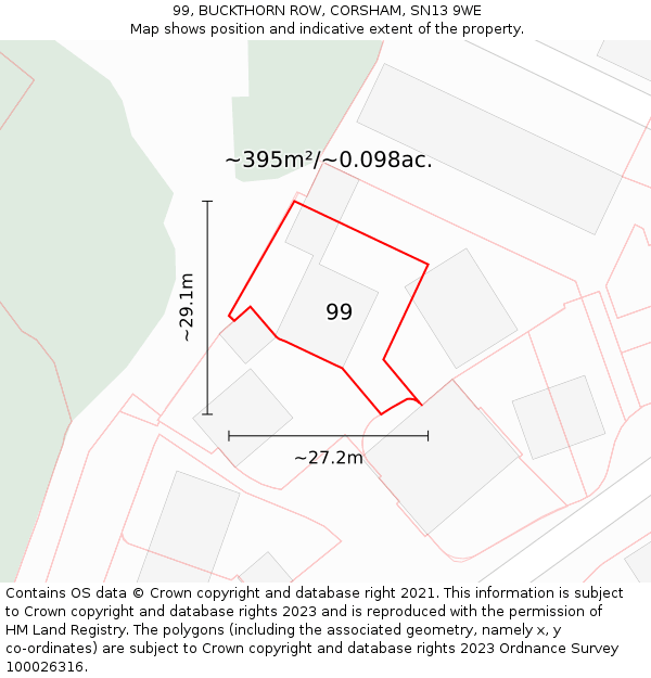 99, BUCKTHORN ROW, CORSHAM, SN13 9WE: Plot and title map