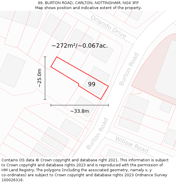 99, BURTON ROAD, CARLTON, NOTTINGHAM, NG4 3FP: Plot and title map