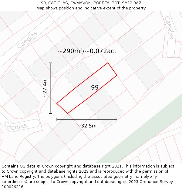 99, CAE GLAS, CWMAVON, PORT TALBOT, SA12 9AZ: Plot and title map