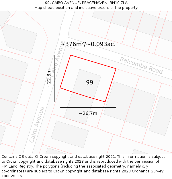 99, CAIRO AVENUE, PEACEHAVEN, BN10 7LA: Plot and title map