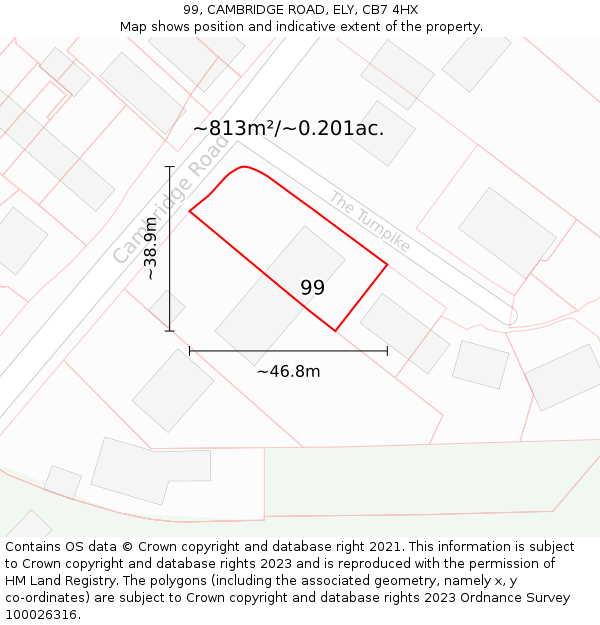 99, CAMBRIDGE ROAD, ELY, CB7 4HX: Plot and title map