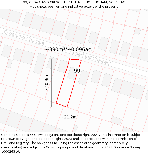 99, CEDARLAND CRESCENT, NUTHALL, NOTTINGHAM, NG16 1AG: Plot and title map