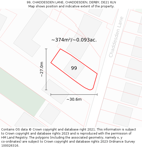 99, CHADDESDEN LANE, CHADDESDEN, DERBY, DE21 6LN: Plot and title map