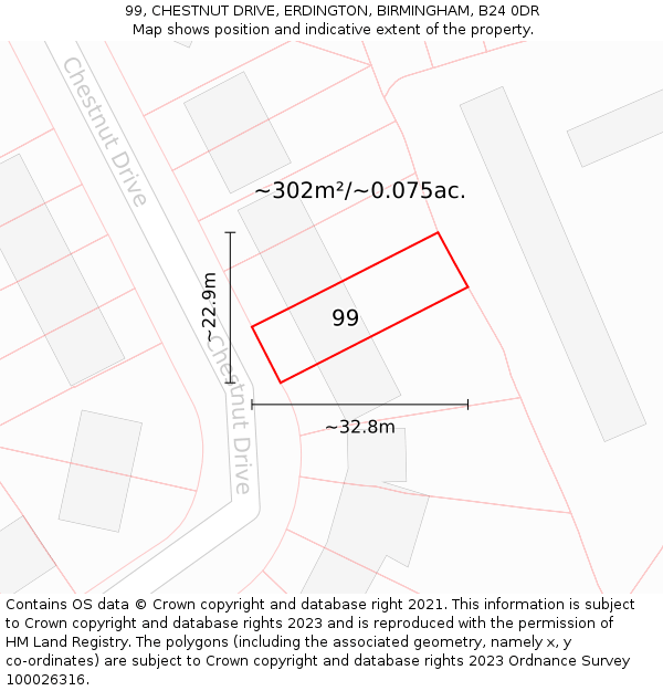 99, CHESTNUT DRIVE, ERDINGTON, BIRMINGHAM, B24 0DR: Plot and title map