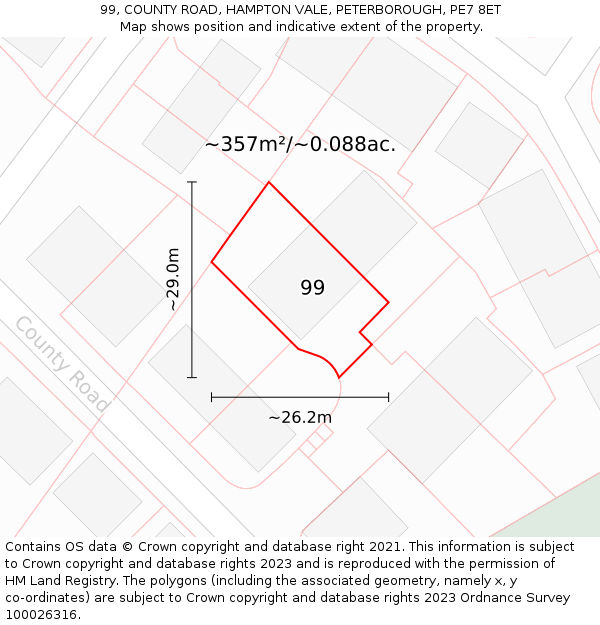 99, COUNTY ROAD, HAMPTON VALE, PETERBOROUGH, PE7 8ET: Plot and title map