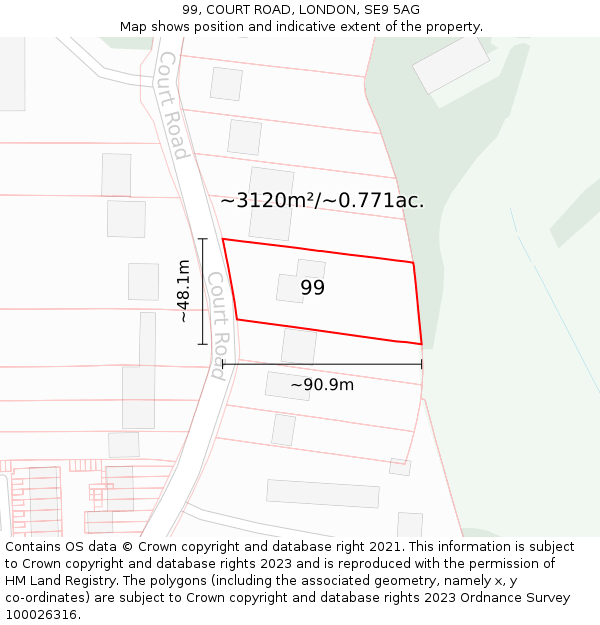99, COURT ROAD, LONDON, SE9 5AG: Plot and title map