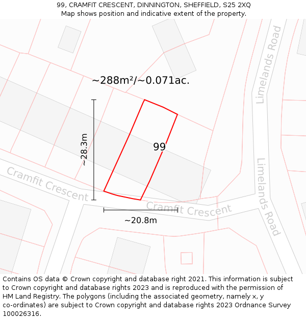 99, CRAMFIT CRESCENT, DINNINGTON, SHEFFIELD, S25 2XQ: Plot and title map