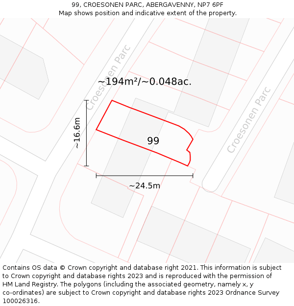 99, CROESONEN PARC, ABERGAVENNY, NP7 6PF: Plot and title map