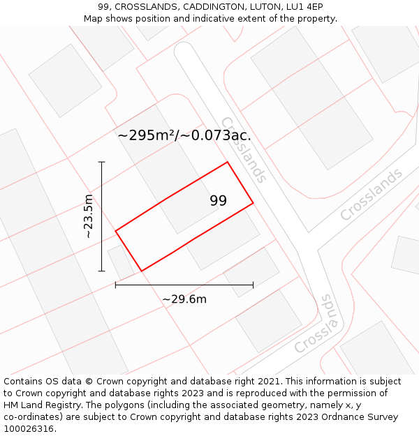 99, CROSSLANDS, CADDINGTON, LUTON, LU1 4EP: Plot and title map