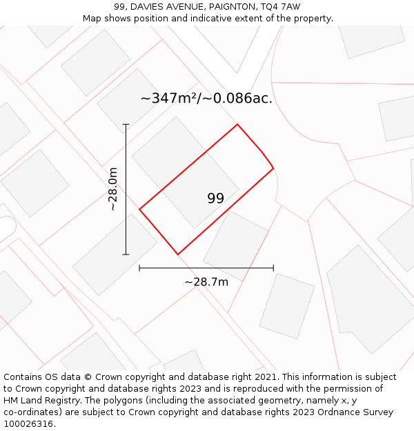 99, DAVIES AVENUE, PAIGNTON, TQ4 7AW: Plot and title map