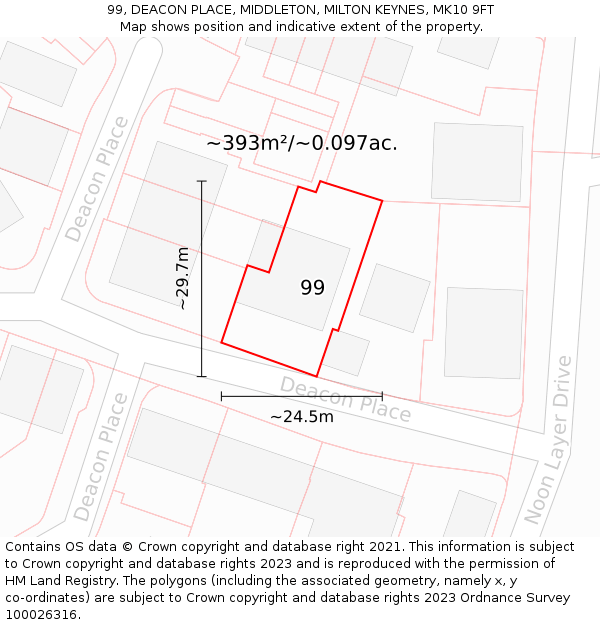 99, DEACON PLACE, MIDDLETON, MILTON KEYNES, MK10 9FT: Plot and title map