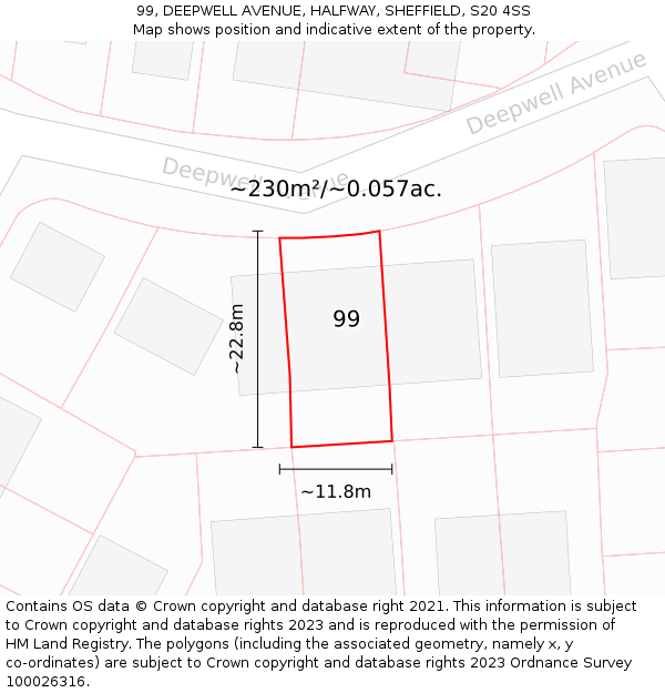 99, DEEPWELL AVENUE, HALFWAY, SHEFFIELD, S20 4SS: Plot and title map