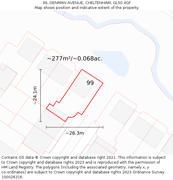 99, DENMAN AVENUE, CHELTENHAM, GL50 4GF: Plot and title map