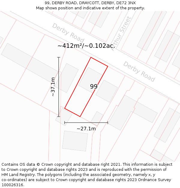 99, DERBY ROAD, DRAYCOTT, DERBY, DE72 3NX: Plot and title map