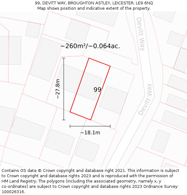 99, DEVITT WAY, BROUGHTON ASTLEY, LEICESTER, LE9 6NQ: Plot and title map