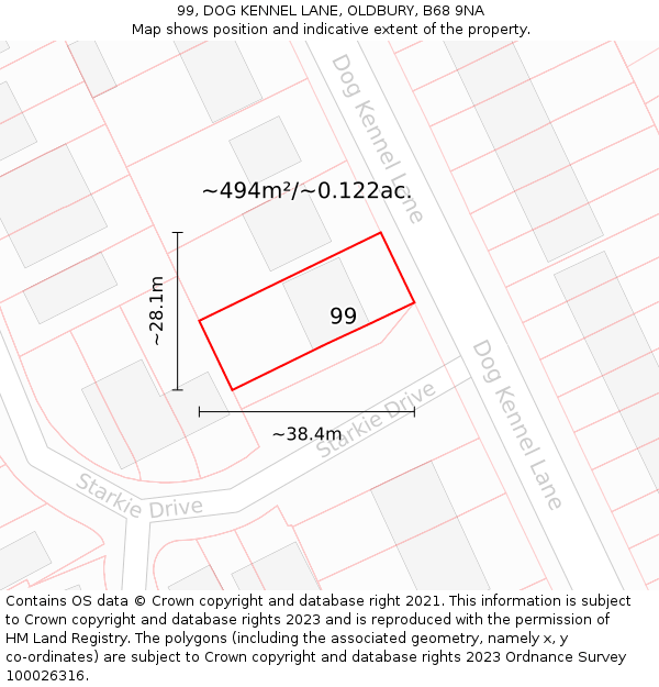 99, DOG KENNEL LANE, OLDBURY, B68 9NA: Plot and title map