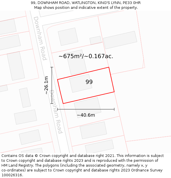 99, DOWNHAM ROAD, WATLINGTON, KING'S LYNN, PE33 0HR: Plot and title map