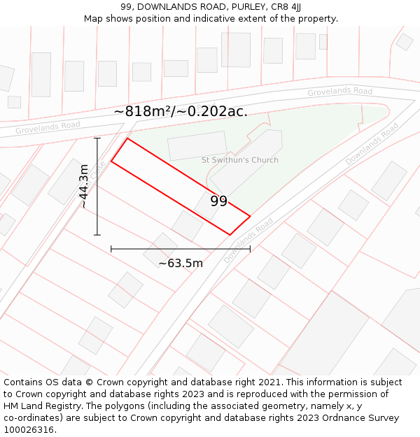 99, DOWNLANDS ROAD, PURLEY, CR8 4JJ: Plot and title map