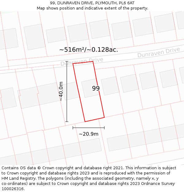 99, DUNRAVEN DRIVE, PLYMOUTH, PL6 6AT: Plot and title map