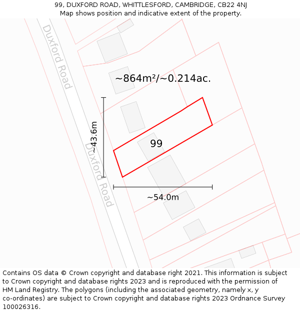 99, DUXFORD ROAD, WHITTLESFORD, CAMBRIDGE, CB22 4NJ: Plot and title map