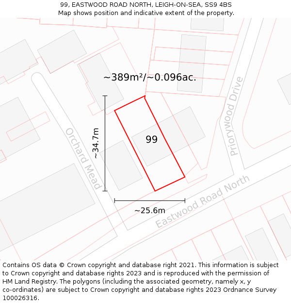 99, EASTWOOD ROAD NORTH, LEIGH-ON-SEA, SS9 4BS: Plot and title map