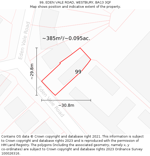 99, EDEN VALE ROAD, WESTBURY, BA13 3QF: Plot and title map