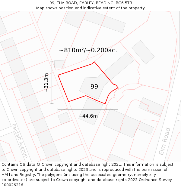 99, ELM ROAD, EARLEY, READING, RG6 5TB: Plot and title map