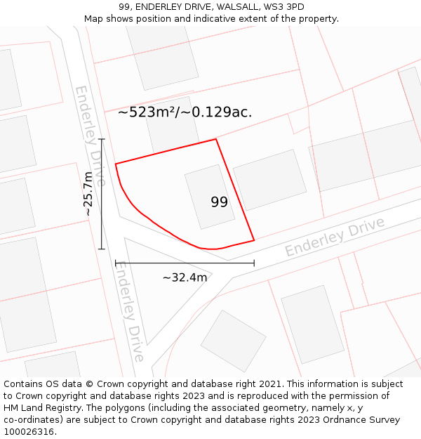99, ENDERLEY DRIVE, WALSALL, WS3 3PD: Plot and title map