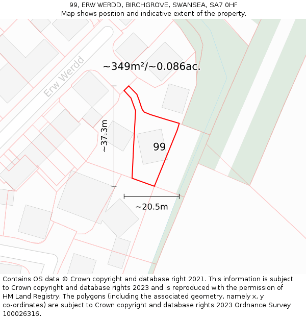 99, ERW WERDD, BIRCHGROVE, SWANSEA, SA7 0HF: Plot and title map