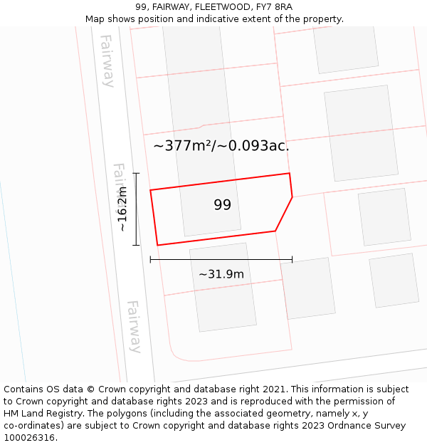 99, FAIRWAY, FLEETWOOD, FY7 8RA: Plot and title map