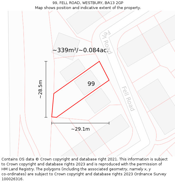 99, FELL ROAD, WESTBURY, BA13 2GP: Plot and title map