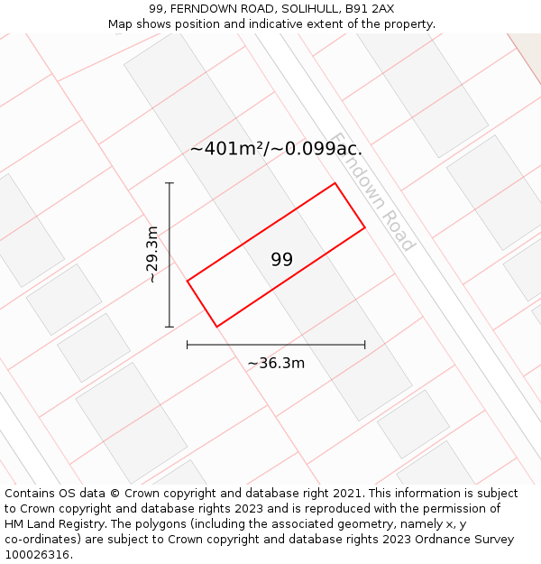 99, FERNDOWN ROAD, SOLIHULL, B91 2AX: Plot and title map