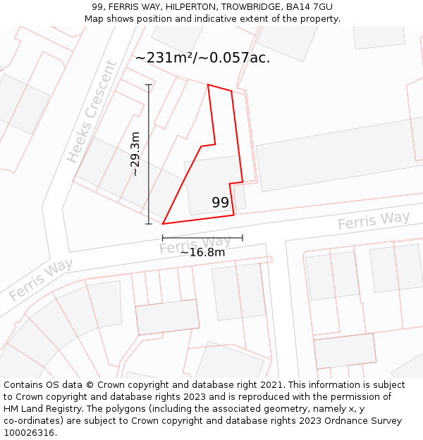 99, FERRIS WAY, HILPERTON, TROWBRIDGE, BA14 7GU: Plot and title map