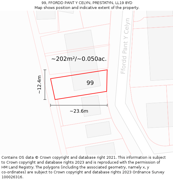 99, FFORDD PANT Y CELYN, PRESTATYN, LL19 8YD: Plot and title map