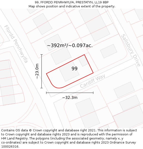 99, FFORDD PENRHWYLFA, PRESTATYN, LL19 8BP: Plot and title map