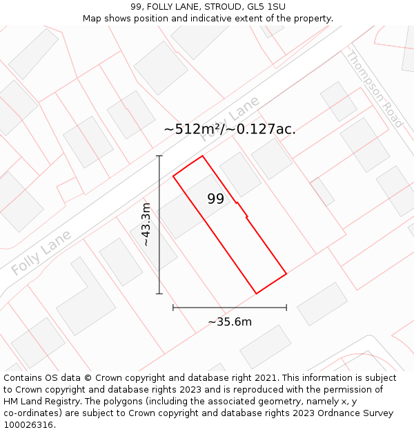 99, FOLLY LANE, STROUD, GL5 1SU: Plot and title map