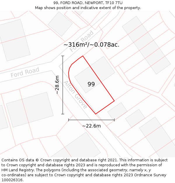 99, FORD ROAD, NEWPORT, TF10 7TU: Plot and title map