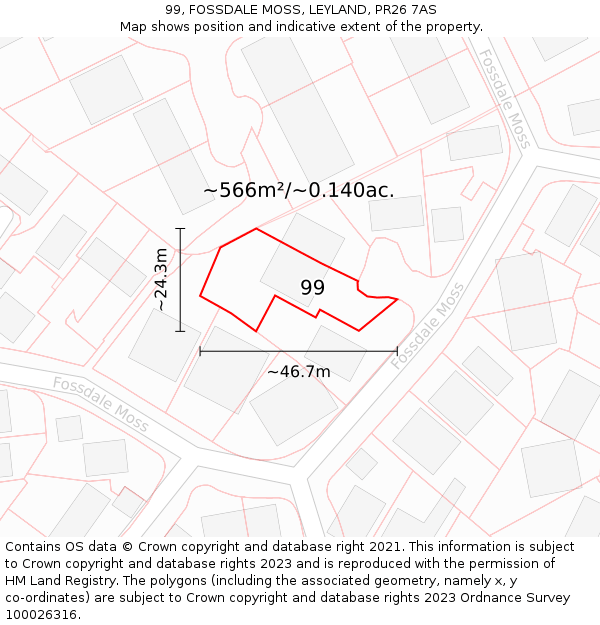 99, FOSSDALE MOSS, LEYLAND, PR26 7AS: Plot and title map