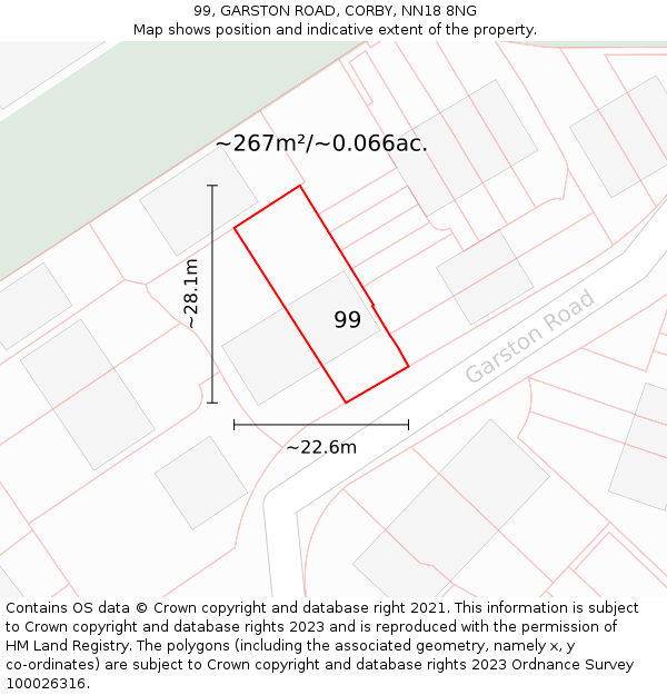 99, GARSTON ROAD, CORBY, NN18 8NG: Plot and title map