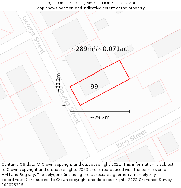 99, GEORGE STREET, MABLETHORPE, LN12 2BL: Plot and title map