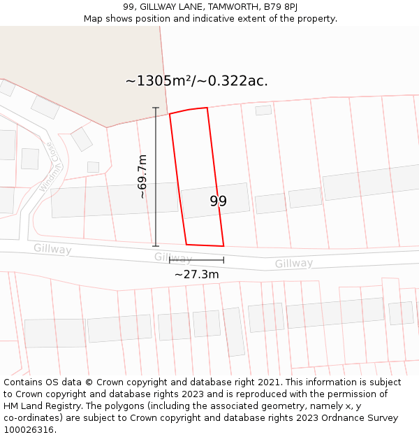 99, GILLWAY LANE, TAMWORTH, B79 8PJ: Plot and title map