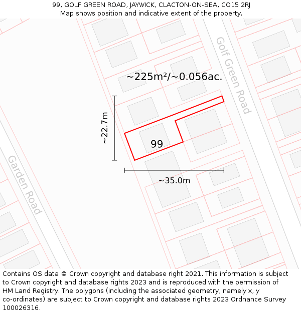 99, GOLF GREEN ROAD, JAYWICK, CLACTON-ON-SEA, CO15 2RJ: Plot and title map