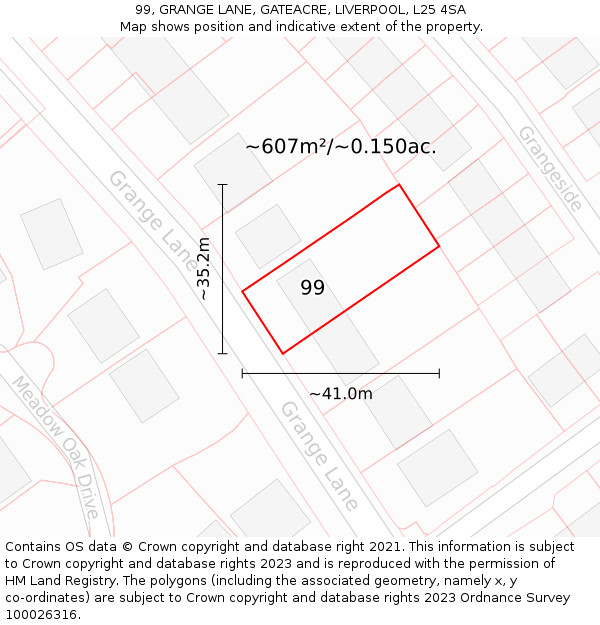 99, GRANGE LANE, GATEACRE, LIVERPOOL, L25 4SA: Plot and title map