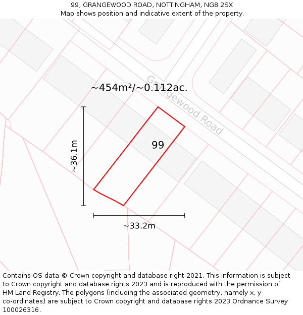 99, GRANGEWOOD ROAD, NOTTINGHAM, NG8 2SX: Plot and title map