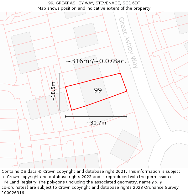 99, GREAT ASHBY WAY, STEVENAGE, SG1 6DT: Plot and title map