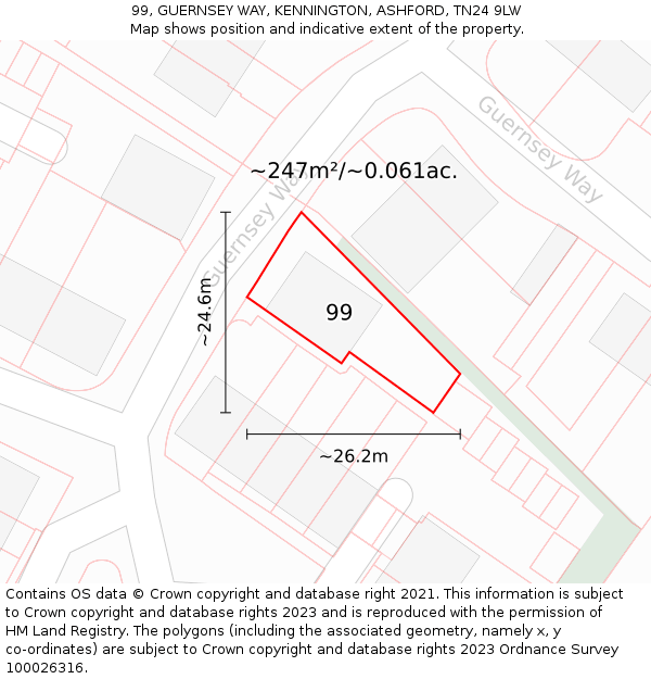 99, GUERNSEY WAY, KENNINGTON, ASHFORD, TN24 9LW: Plot and title map